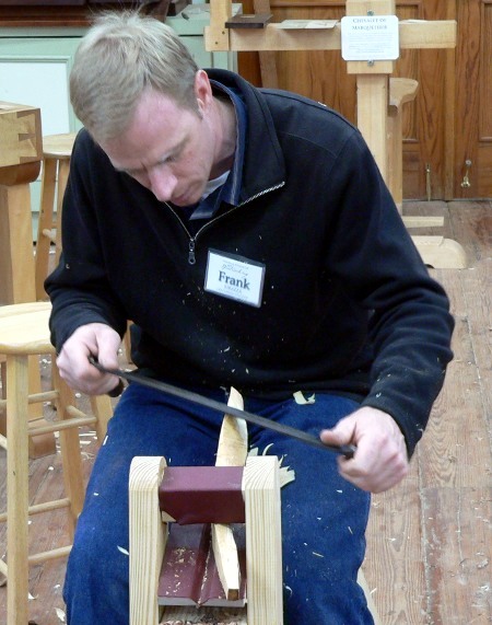 Shaping the spoon with a drawknife
