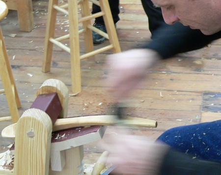 Shaping the spoon with a spokeshave