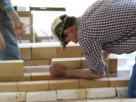 Setting hard bricks for the fireboxes